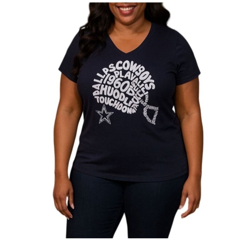 Dallas Cowboys Size XL Top Blue Fan Apparel Graphic T-Shirt Short Sleeves V-Neck